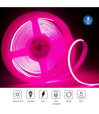 ENER-J 24V COB LED Strip, RGB with 576 LEDs/Meter, 14W/Meter, DC Connector included, IP20 - Code T483