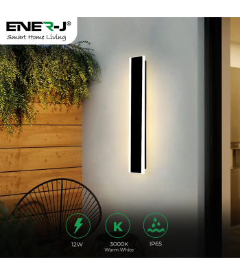 ENER-J 60 x 8 cms size Outdoor Acrylic Black Wall Lights, 12W Waterproof IP65 Warm White - Code T484
