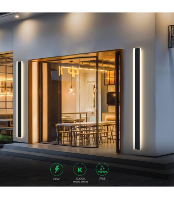 ENER-J 100 x 8 cms size Outdoor Acrylic Black Wall Lights, 18W Waterproof IP65 Warm White - Code T485