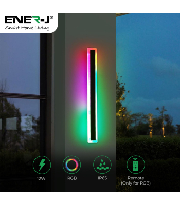 ENER-J 60 x 8 cms size Outdoor Acrylic Black Wall Lights, 12W Waterproof IP65 RGB - Code T486