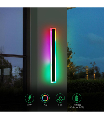 ENER-J 100 x 8 cms size Outdoor Acrylic Black Wall Lights, 18W Waterproof IP65 RGB - Code T487