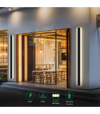 ENER-J 100 x 8 cms size Outdoor Acrylic Wall Lights, 48W Waterproof IP65 CCT Changing & Dimming through remote - Code T493
