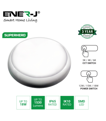ENER-J 9 in 1 LED Bulkheads with Power Switchable (12W-18W-22W) and CCT Switchable, Size: 320mm, IP65 & IK10, 5 Years Warranty - Code T561