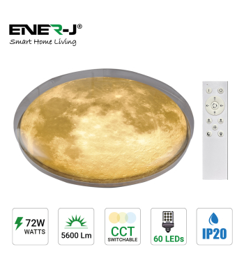 ENER-J 72W Double layer Moon Ceiling/Wall Light, Dimension:Φ 500mm x H 100mm, CCT & Dimming through Remote, IP20 - Code T599