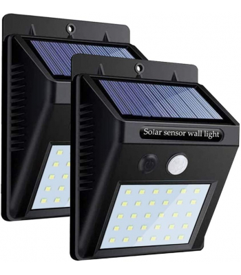ENER-J SOLAR WALL LIGHT WITH PIR, 8PCS 2835 LED, 1.6W 200 LUMENS, BLACK HOUSING, IP65, 6000K (Pack of 2) - Code T701-2