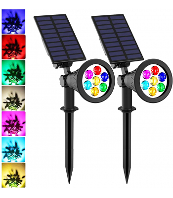 ENER-J 7W Solar Spike Garden Light, 1800 mAh battery, 5.5V 1.5W Solar Panel, IP44, RGB (Pack of 2) - Code T731-2