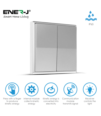 ENER-J 2 Gang Wireless Kinetic Switch (silver body) + 2*500W Receiver - Code WS1022+WS1016(2)