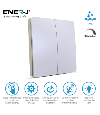 ENER-J 2 Gang Wireless Kinetic Switch (white body) + 2*500W RF Receiver - Code WS1025+WS1016(2)