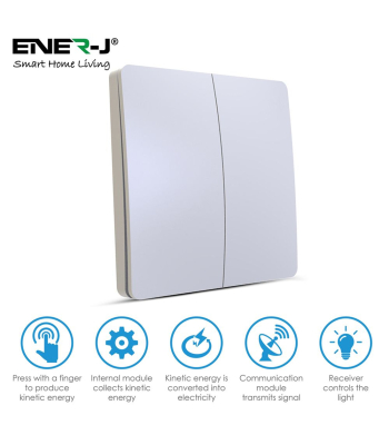 ENER-J 2 Gang Wireless Kinetic Switch (white body) + 500W*2 RF Dual Receiver - Code WS1025+WS1040