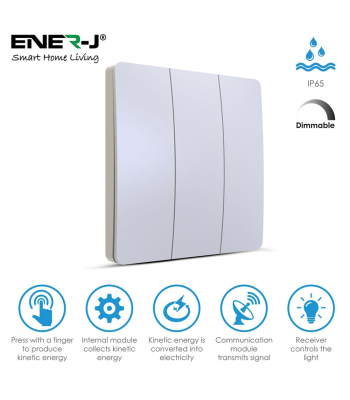 ENER-J 3 Gang Wireless Kinetic Switch (white body) + 3x 500W RF receiver - Code WS1035+WS1016(3)