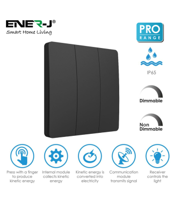 ENER-J 3 Gang Wireless Kinetic Switch (black body) + 3*500W RF Receiver - Code WS1046+WS1016(3)