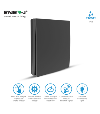 ENER-J 1 Gang Wireless Kinetic Switch, Black + 500W RF Receiver - Code WS1050XB+WS1055X