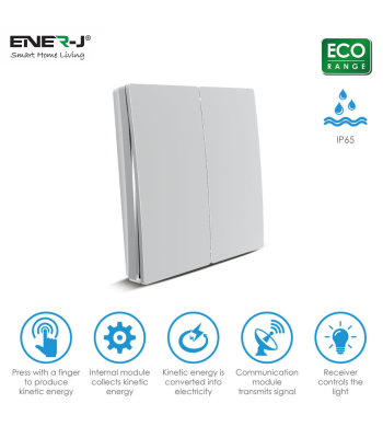 ENER-J 2 Gang Wireless Kinetic Switch, Silver + 2 units of 500W RF Receiver - Code WS1051XS+WS1055X(2)