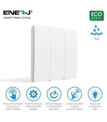 ENER-J 3 Gang Wireless Kinetic Switch, White + 3*500W RF receiver - Code WS1052X+WS1055X(3)