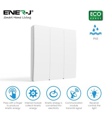 ENER-J 3 Gang Wireless Kinetic Switch, White + 3*500W RF+WIFI receiver - Code WS1052X+WS1057X(3)