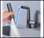 ENER-J Modern Single Hole Basin Faucet with Waterfall, Pull Out Sprayer and LED Temperature Display, Black - Code BW2002