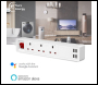 ENER-J Smart Power Extension Lead, 3 AC Outlets & 4 DC USB Port Compatible With Alexa & Google Assistant, App Remote Separate or Group Control Your Appliance - Code MYS1001