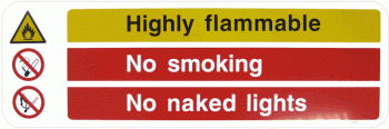 Highly Flammable - No Smoking - No Naked Lights Sign