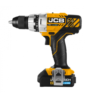 JCB 18V Drill Driver with 2.0Ah Lithium-ion battery and 2.4A charger includes 4 piece multipurpose bit set - Code JCB-18DD-2XB-A