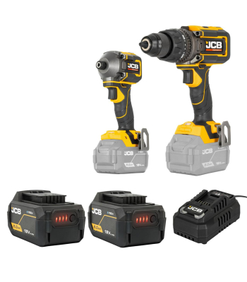 JCB Pro 18V Kit, 160Nm Combi Drill, 230Nm Impact Driver, 2x 5.0Ah Batteries & 4.5A Fast Charger (in Carry Case) - Code JCB-18PKIT-3