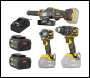 JCB Pro 18V Kit, Combi Drill (75Nm), Impact Driver (230Nm), Angle Grinder (115mm), 2x 5Ah Batteries, 4.5A Fast Charger & Soft Tool Bag | - Code JCB-18PKIT-7