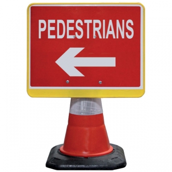 JSP 600mm x 450mm Black Portacone Sign - Pedestrian Arrow Left (per 5 pack)