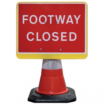 JSP 600mm x 450mm Black Portacone Sign ? Footway Closed (per 5 pack)