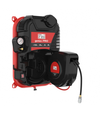 FINI GENIUS PRO WALL MOUNTED COMPRESSOR WITH HOSE REEL 1.1KW 8 BAR AND 2LT RECEIVER, 160 L/MIN, 230V