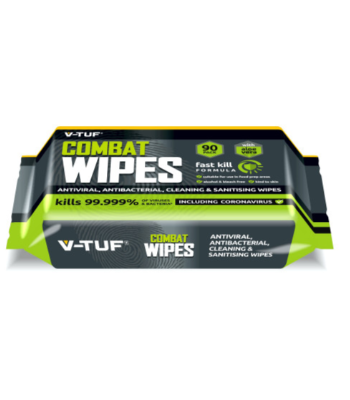 V-TUF COMBAT WIPES AntiViral AntiBacterial Hand & Surface Cleaning Disinfectant Wipes - 90 per Pack (with Aloe Vera) - VTABW-90