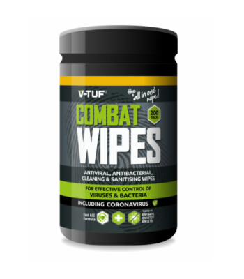 V-TUF COMBAT WIPES AntiViral AntiBacterial Hand & Surface Cleaning Disinfectant Wipes - 200 per Tub (with Aloe Vera)