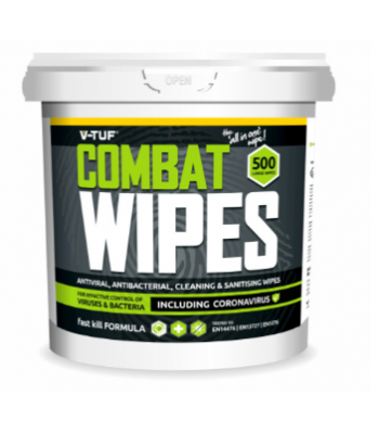 V-TUF COMBAT WIPES AntiViral AntiBacterial Hand & Surface Cleaning Disinfectant Wipes - 500 per Tub (with Aloe Vera)