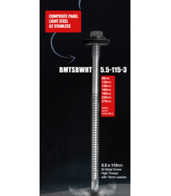 Evolution Fasteners - Composite Panel Light Steel A2 Stainless Screws Code BMTSBWHT5.5-115-3 (per 100)