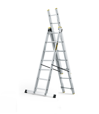 DRABEST 3-SECTION ALUMINIUM COMBINATION LADDER - 7 - 14 RUNGS EN131 150KG