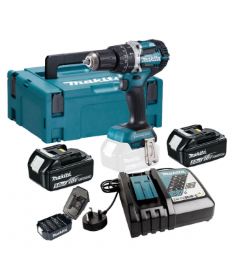 MAKITA DHP484TJX9 18V LXT CORDLESS BRUSHLESS 2-SPEED COMBI DRILL INCLUDES 2X 5.0AH BATTERIES & B-68323 BIT SET