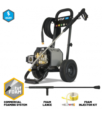 V-TUF 240TF - 240v Compact, Industrial, Mobile Electric Pressure Washer - 1450psi, 100Bar, 12L/min (TOTAL STOP) + COMMERCIAL FOAM SYSTEM - VTUF240TF