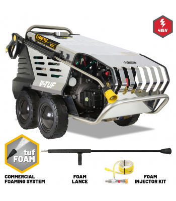V-TUF RAPID VSCF 415v - 2200psi, 150Bar, 15L/min Hot Water Stainless Industrial Mobile Pressure Washer with COMMERCIAL FOAM SYSTEM - Code RAPIDVSC415F