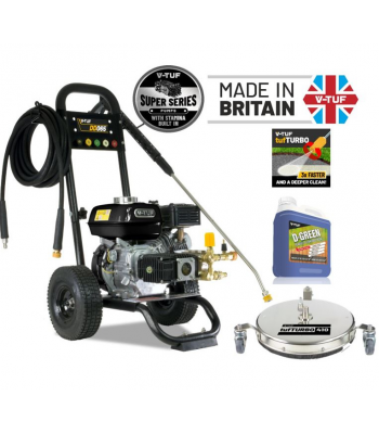 V-TUF DD065 PETROL PRESSURE WASHER 6.5HP HONDA- 160BAR 13.2L/M - 410MM Surface Cleaner, Turbo Nozzle & 5L D-GREEN - Code DD065-KIT3