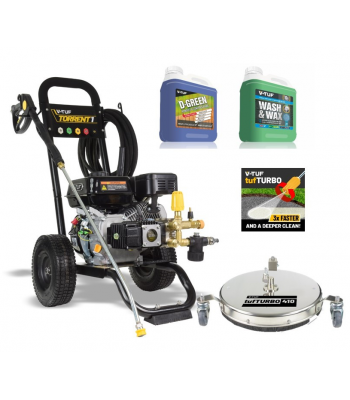 V-TUF TORRENT 1 190BAR 13L/MIN 7HP PETROL PRESSURE WASHER - 410mm Patio Cleaner, Turbo Nozzle & 5L DGREEN - Code TORRENT1-KIT3