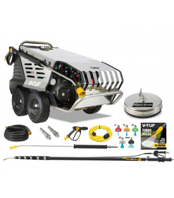 V-TUF RAPID VSC 240v 100Bar, 12L/min Hot Water Stainless Industrial Mobile Pressure Washer + STONE RESTORATION & 33FT ROOF CLEANING BUNDLE - Code RAPIDVSC240V-KIT3
