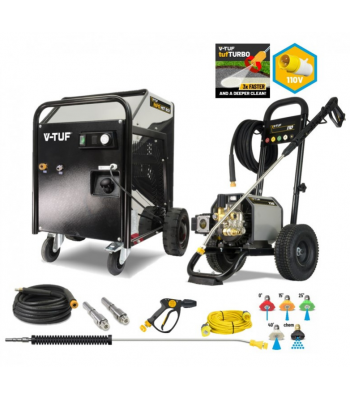 V-TUF 110 - 110v Compact, Industrial, Mobile Electric Site Pressure Washer - 1450psi, 100Bar, 12L/min - HOT WATER STONE CLEANING KIT - Code VTUF110-KIT5