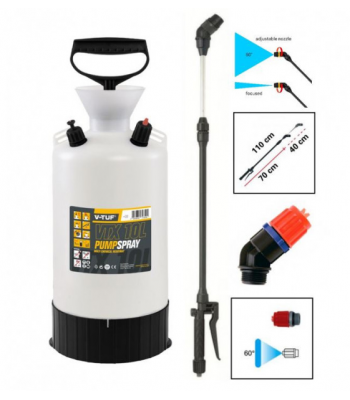 V-TUF 10L PROFESSIONAL MULTI CHEMICAL RESISTANT SPRAYER - VITON SEALS - TELESCOPIC LANCE & 60 Deg Fan Jet - Code VTX-10L-KIT1