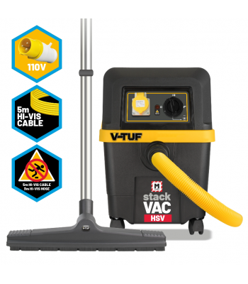 V-TUF STACKVAC HSV 110v 30L M-Class Dust Extractor - with Power Take Off - Health & Safety Version & 18L STACKPACK Tool Box Kit - Code STACKVACHSV110-SB18
