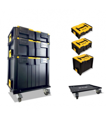 V-TUF STACKPACK 4 CASTOR TROLLY & 3 STACKPACK BOXES - V-TUF STORAGE BOX SYSTEM STARTER KIT - CODE VTM453-KIT1