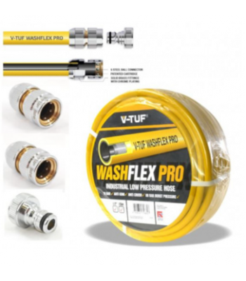 V-TUF 15m 1/2 inch  10 BAR WASHFLEX PRO WATER SUPPLY HOSE & KCQ COUPLING KIT - CODE BF1215-KIT1