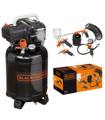 BLACK & DECKER BD195/24V-NK, Vertical 1.1kW 1.5Hp, 24Lt Receiver 10 Bar with Spray & Inflating Kit