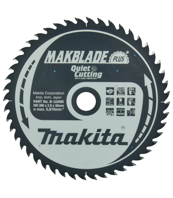Makita 250mm Circular Saw Blade, MakBlade+ TCT 260mm x 30mm 48 Teeth to suit 2704 + MLT100- B-33495