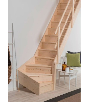DOLLE Normandie 14 Tread Spruce Staircase with a 1/4 Turn Right with Closed Risers - Code DOLLE-5081003
