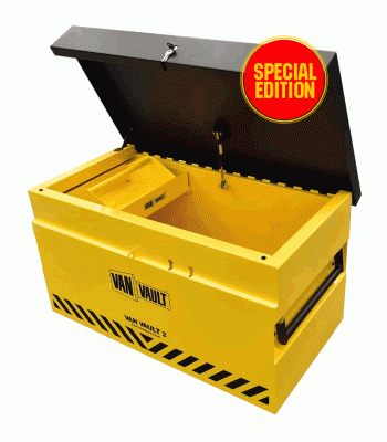 Van Vault 2 Secure Tool Box c/w Gas Struts (920 x 555 x 490mm) & Tool Tray