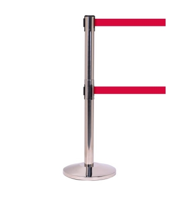 QueueMaster 550 Twin Free Standing Retractable Belt Barrier - 3.4m - Polished Stainless Post - QM550TwinPS