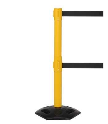 WeatherMaster Twin Free Standing Retractable Belt Barrier - 3.4m - Yellow Post - WMR250TwinY